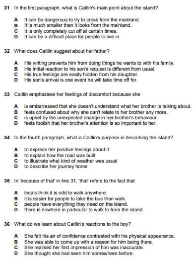Example answers for Reading & Use of English Part 5