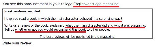 Typical example of an FCE review writing task with the key information underlined