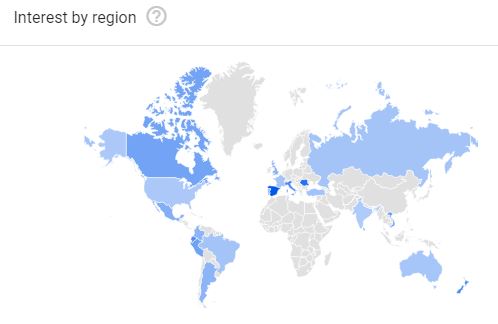 Google Trends map of interest by region in the world for PET.